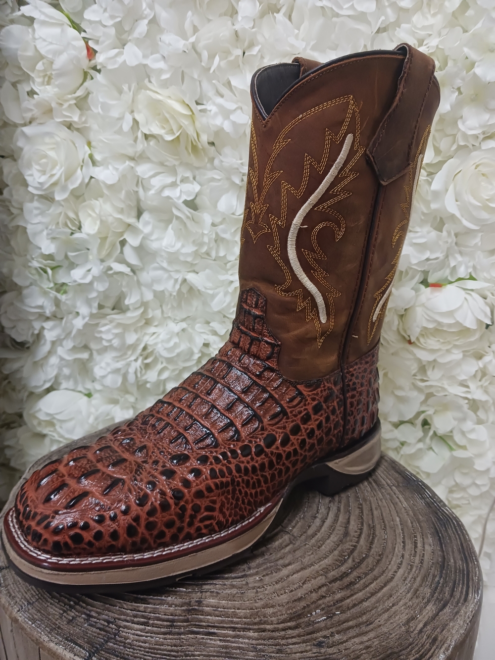 Texas Boot Ranch Men's Brown Croc-Embossed Western Cowboy Boot